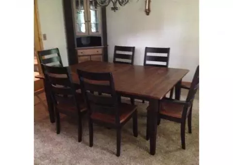 Dining room table with chairs and Corner Hutch